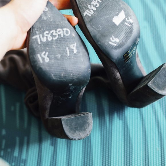 Suede Thigh High Grey Heeled Boots - Picture 3 of 4